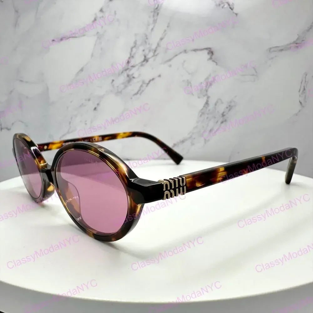 New MIU MIU Sunglasses Brown Tortoise Round Acetate Gold Metal Logo Authentic